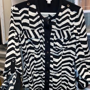 Calvin Klein striped long sleeve collarless button up size S